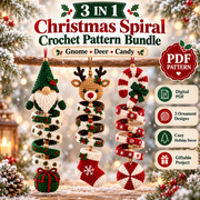3-in-1 Christmas Spiral Crochet Pattern PDF – Gnome, Reindeer & Candy Cane Ornaments