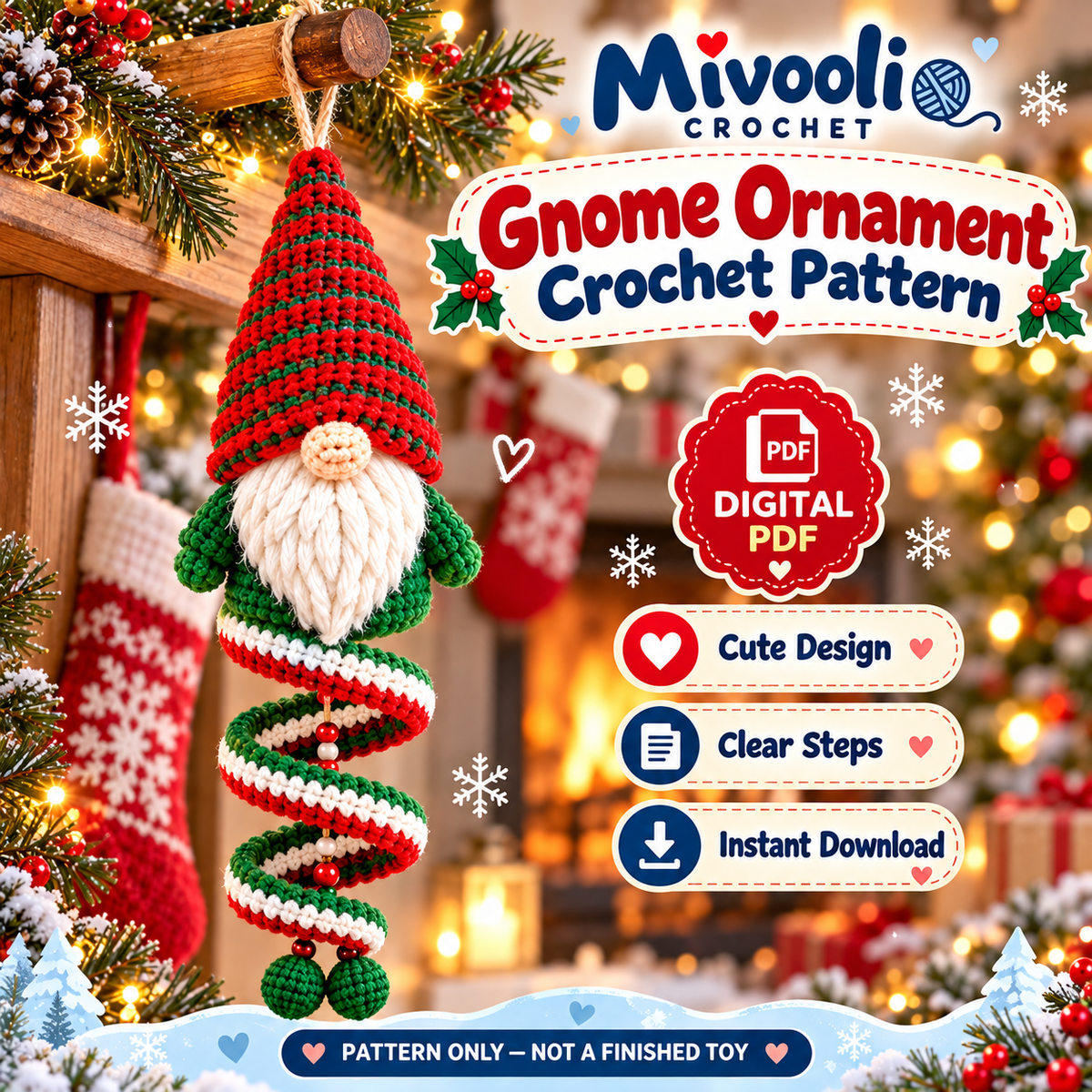 10 Christmas Spiral Ornament Crochet Patterns PDF