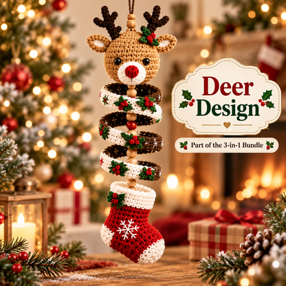 3-in-1 Christmas Spiral Crochet Pattern PDF – Gnome, Reindeer & Candy Cane Ornaments