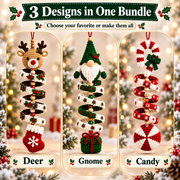 3-in-1 Christmas Spiral Crochet Pattern PDF – Gnome, Reindeer & Candy Cane Ornaments