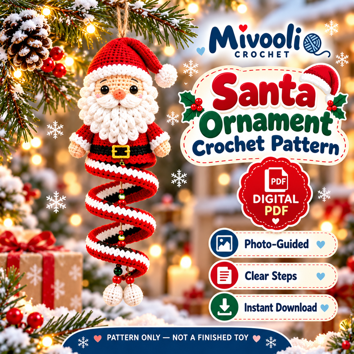 10 Christmas Spiral Ornament Crochet Patterns PDF