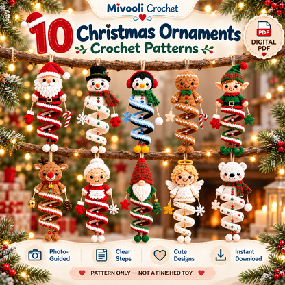 10 Christmas Spiral Ornament Crochet Patterns PDF